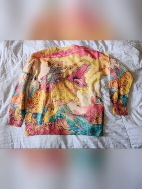 Dinosaur Rider Graphic Sweater in Yellow & Pink